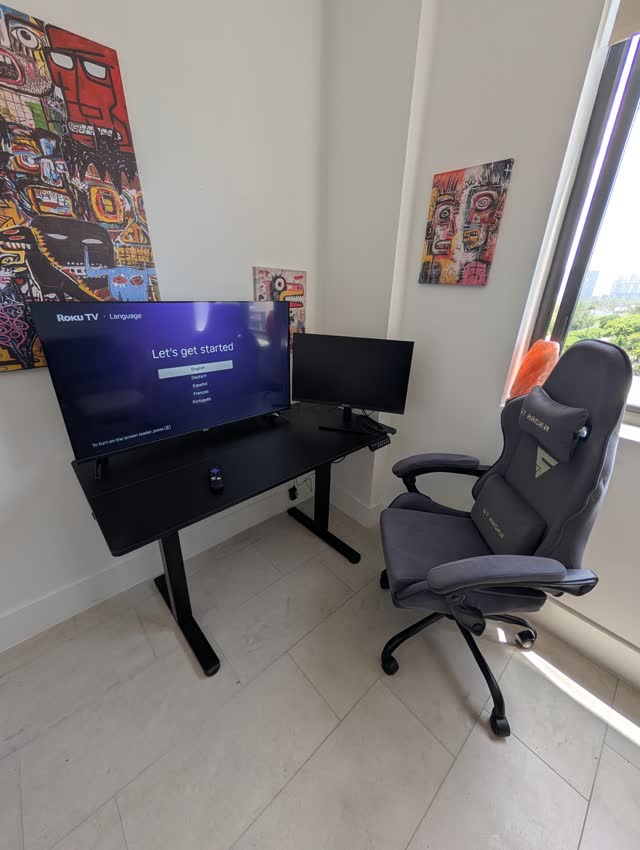 Home office desk setup with monitor
